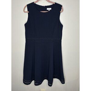 Calvin Klein Fit N Flare dress Size 16 Black Sleeveless Mesh Stripe Party Modest